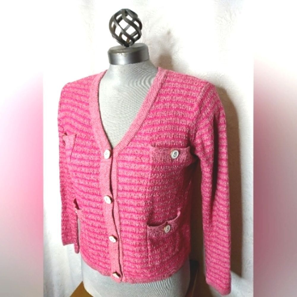 Pink # 5 Buttons Cookie Kudos Knit Women's Sweater Cardigan Buttons SZ small - Picture 4 of 15